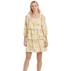 Who What Wear Floral Tiered Dress - Yellow and Pink